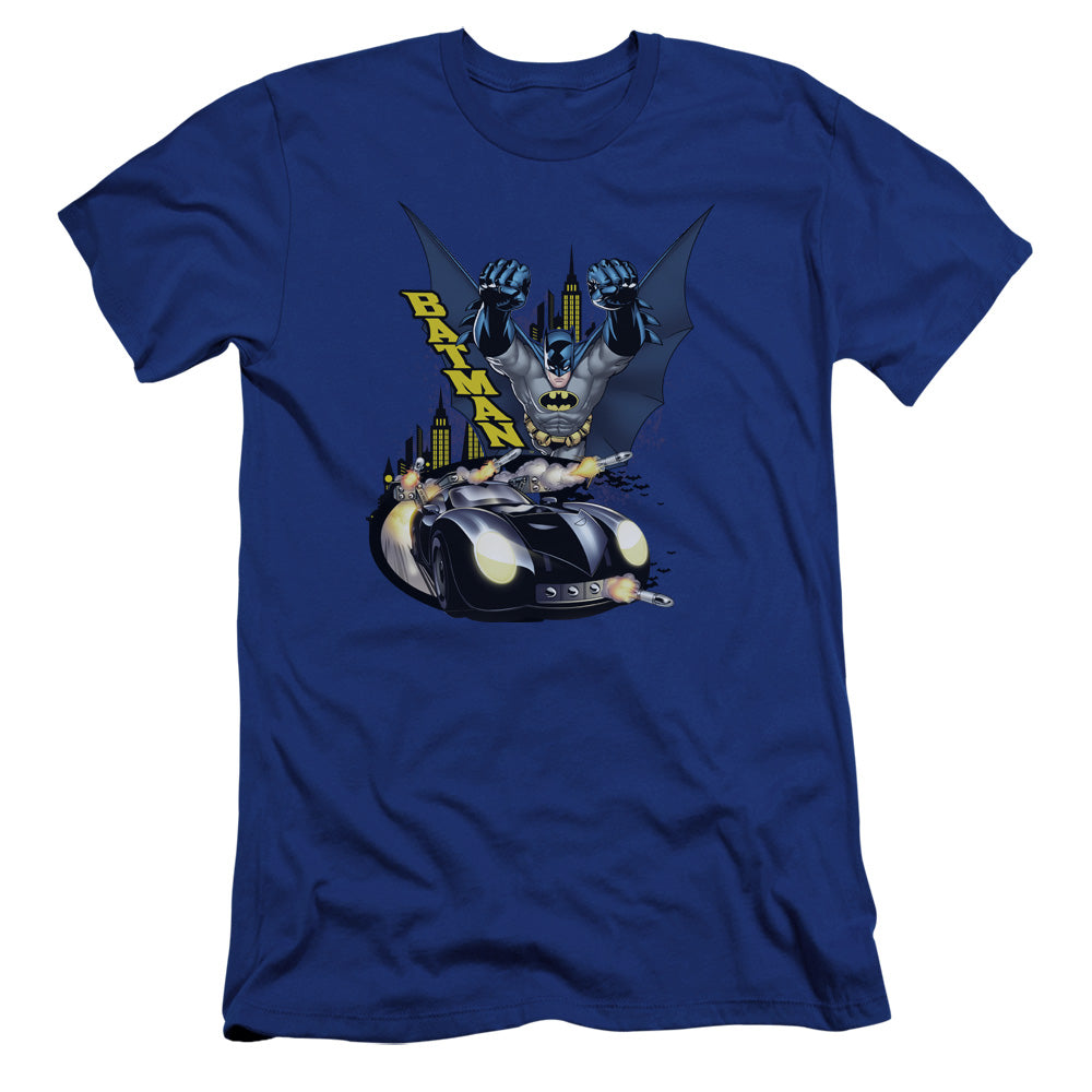 Batman By Air & By Land Premium Bella Canvas Slim Fit Mens T Shirt Royal Blue