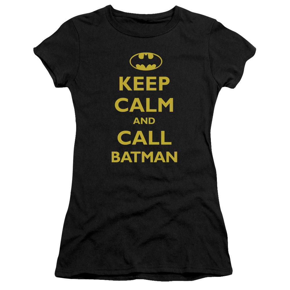 Batman Call Batman Junior Sheer Cap Sleeve Womens T Shirt Black