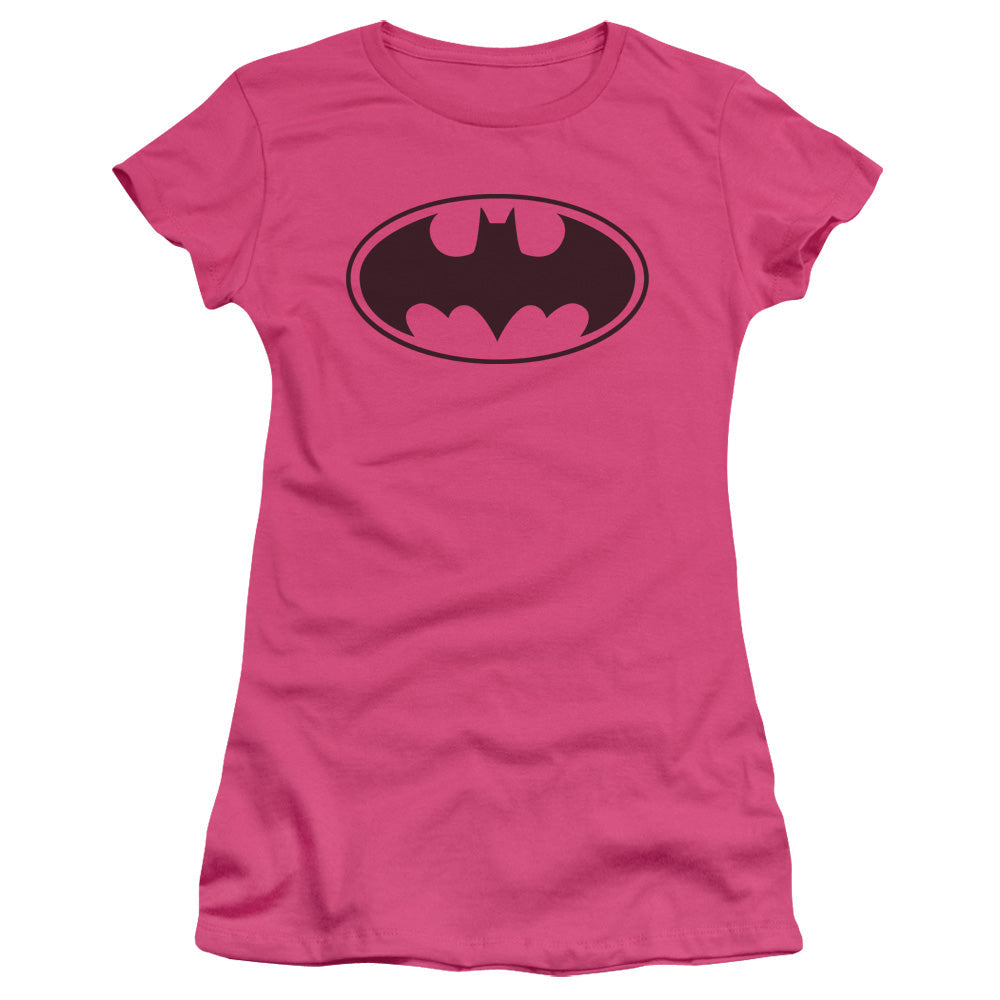 Batman Black Bat Junior Sheer Cap Sleeve Womens T Shirt Hot Pink