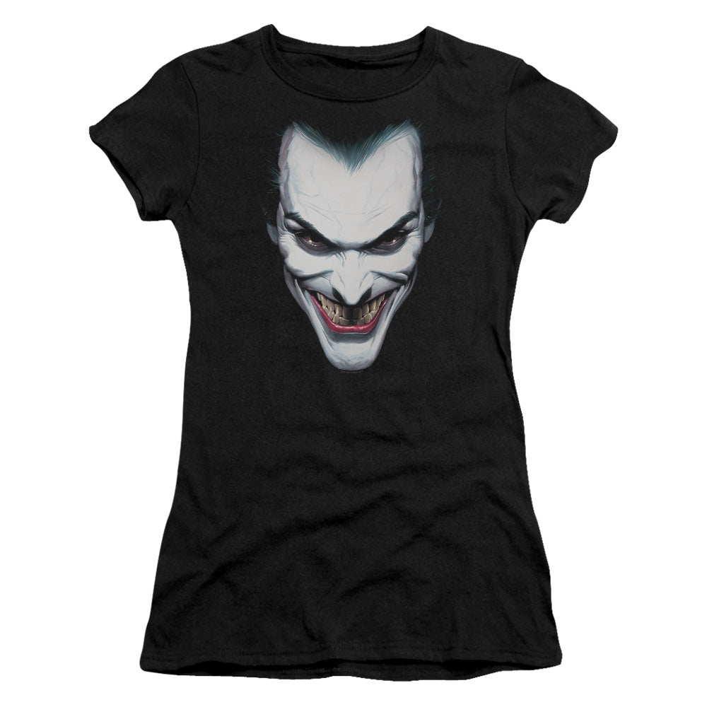 Batman Joker Portrait Junior Sheer Cap Sleeve Womens T Shirt Black