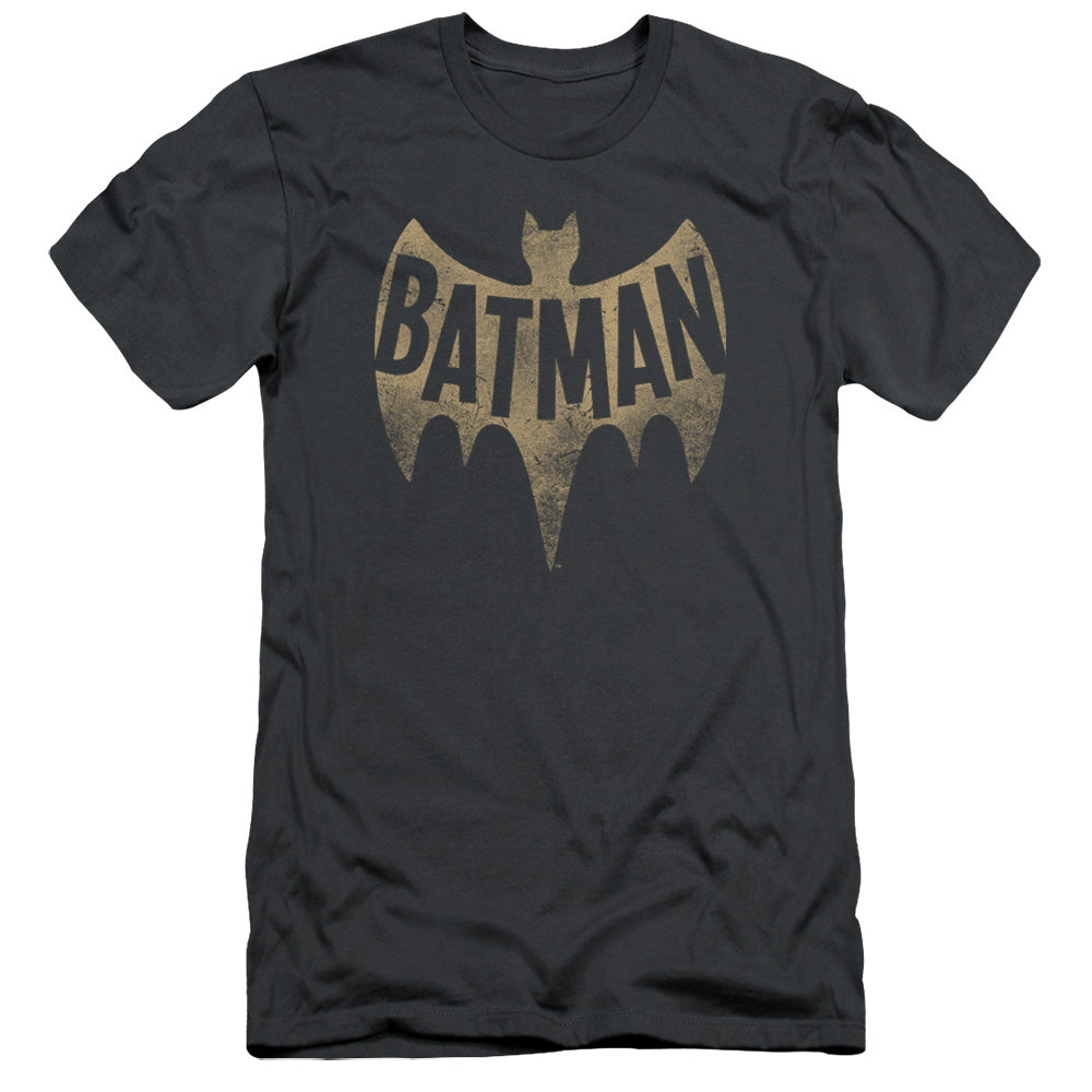 Batman Classic Tv Vintage Logo Slim Fit Mens T Shirt Charcoal