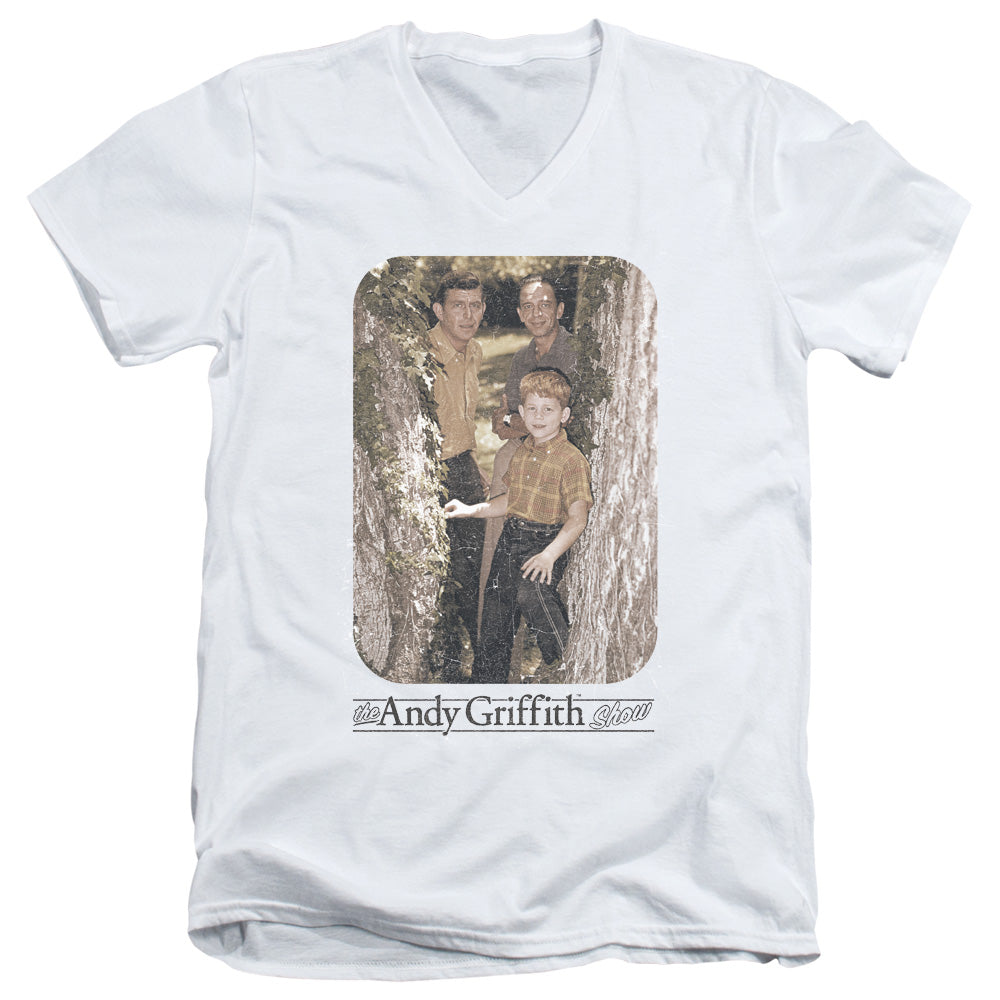 Andy Griffith Tree Photo Mens Slim Fit V-Neck T Shirt White