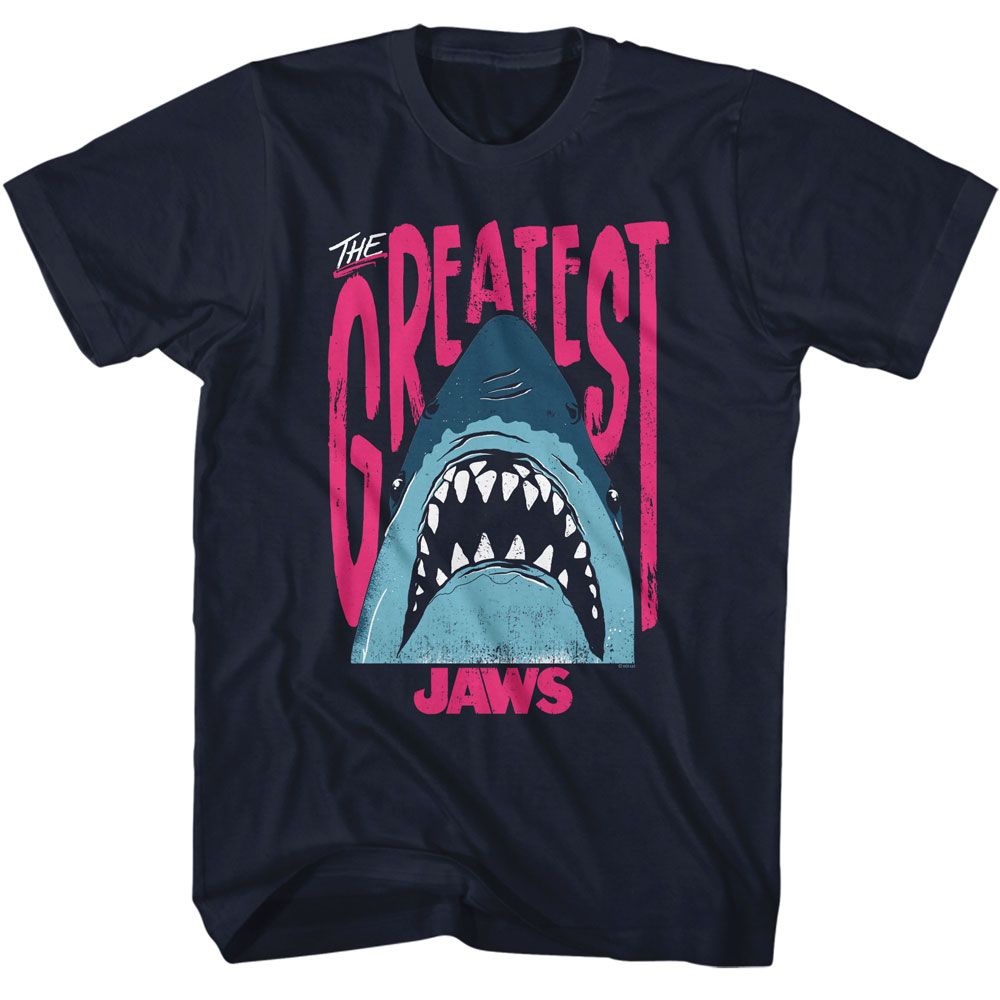 Jaws - The Greatest Shark - American Classics - Solid Blue Adult Short Sleeve T-Shirt