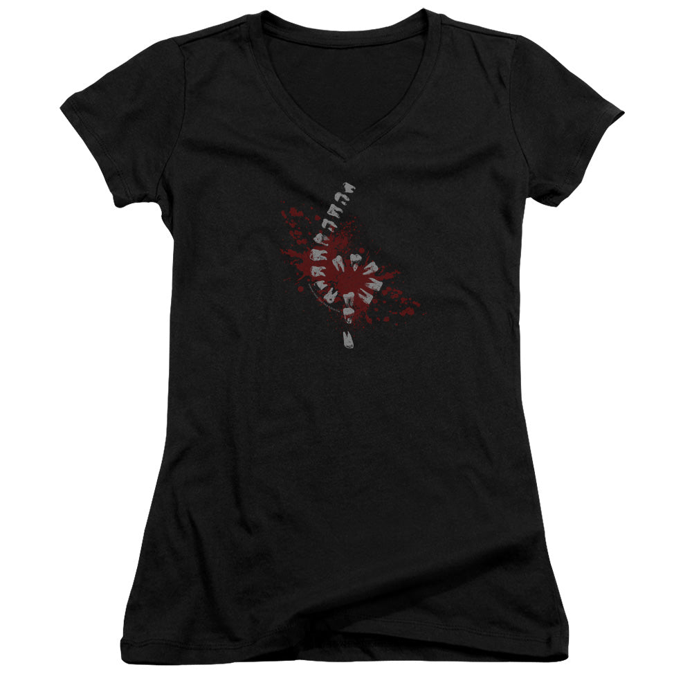 American Horror Story Teeth Junior Sheer Cap Sleeve V-Neck Womens T Shirt Black