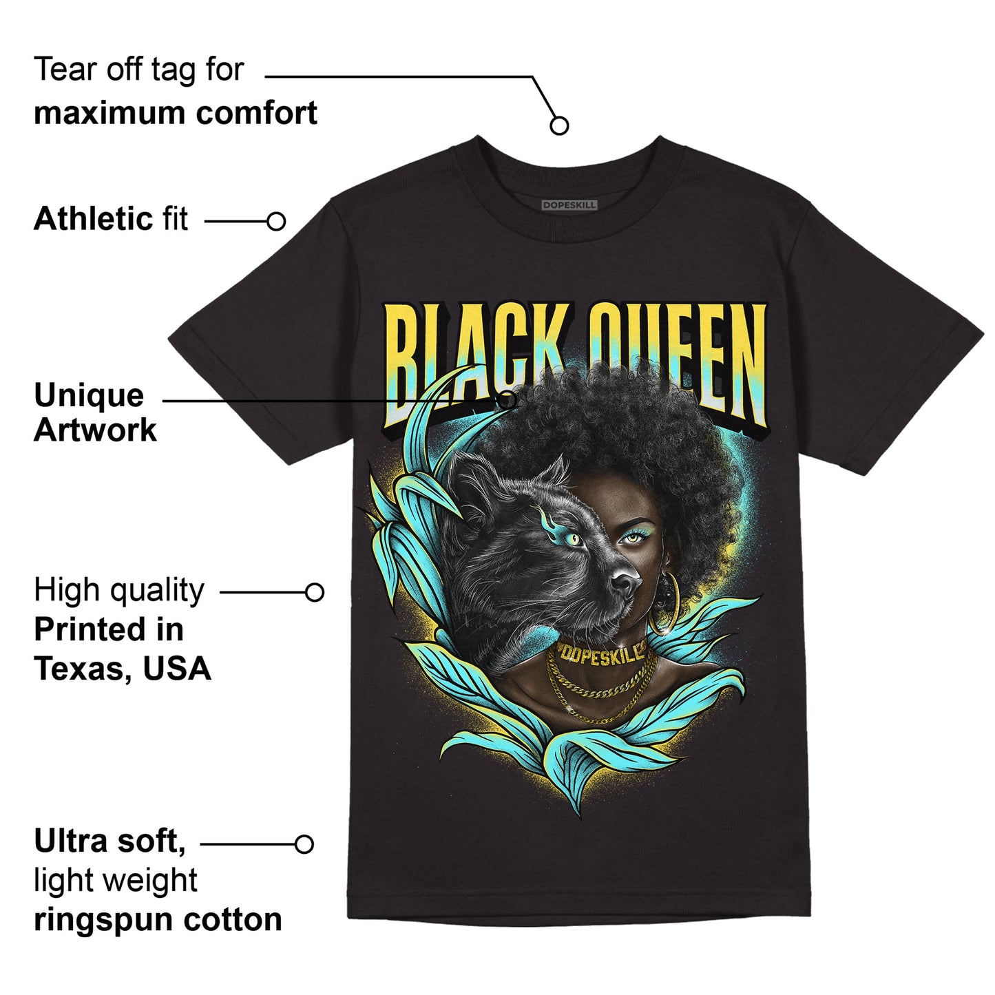 Aqua 5s DopeSkill T-Shirt New Black Queen Graphic