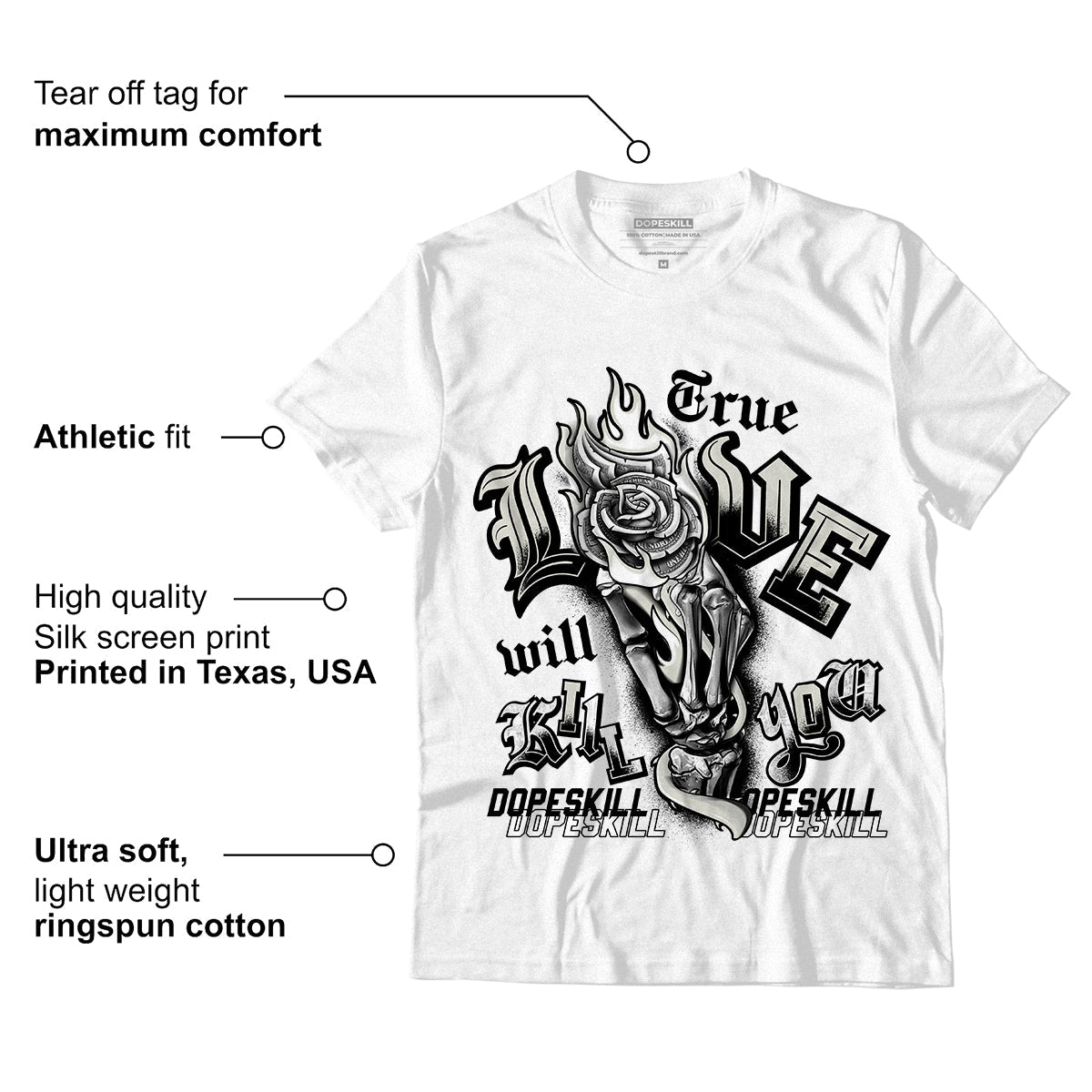 AJ 4 Military Black DopeSkill T-Shirt True Love Will Kill You Graphic