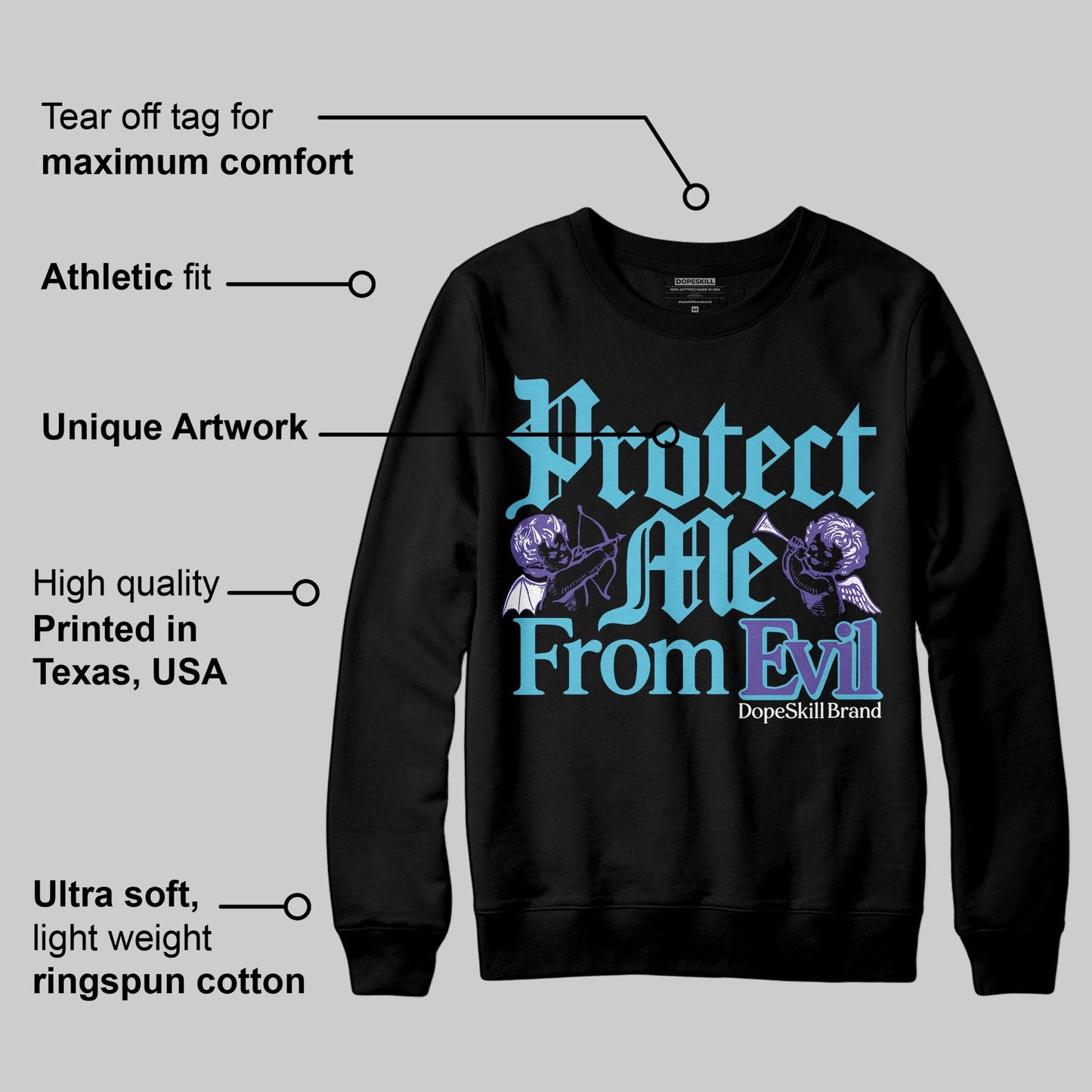 Aqua 8s DopeSkill Sweatshirt Protect Me From Evil Graphic