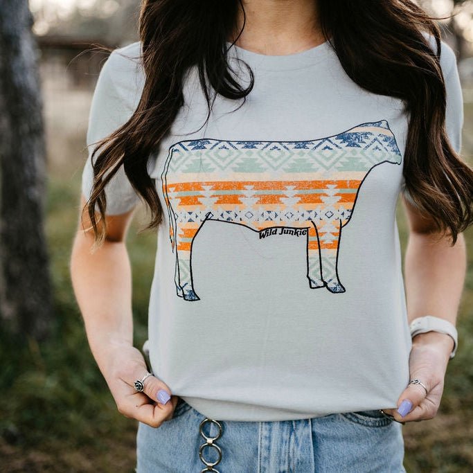 Aztec Cow Western Graphic Tee Shirt