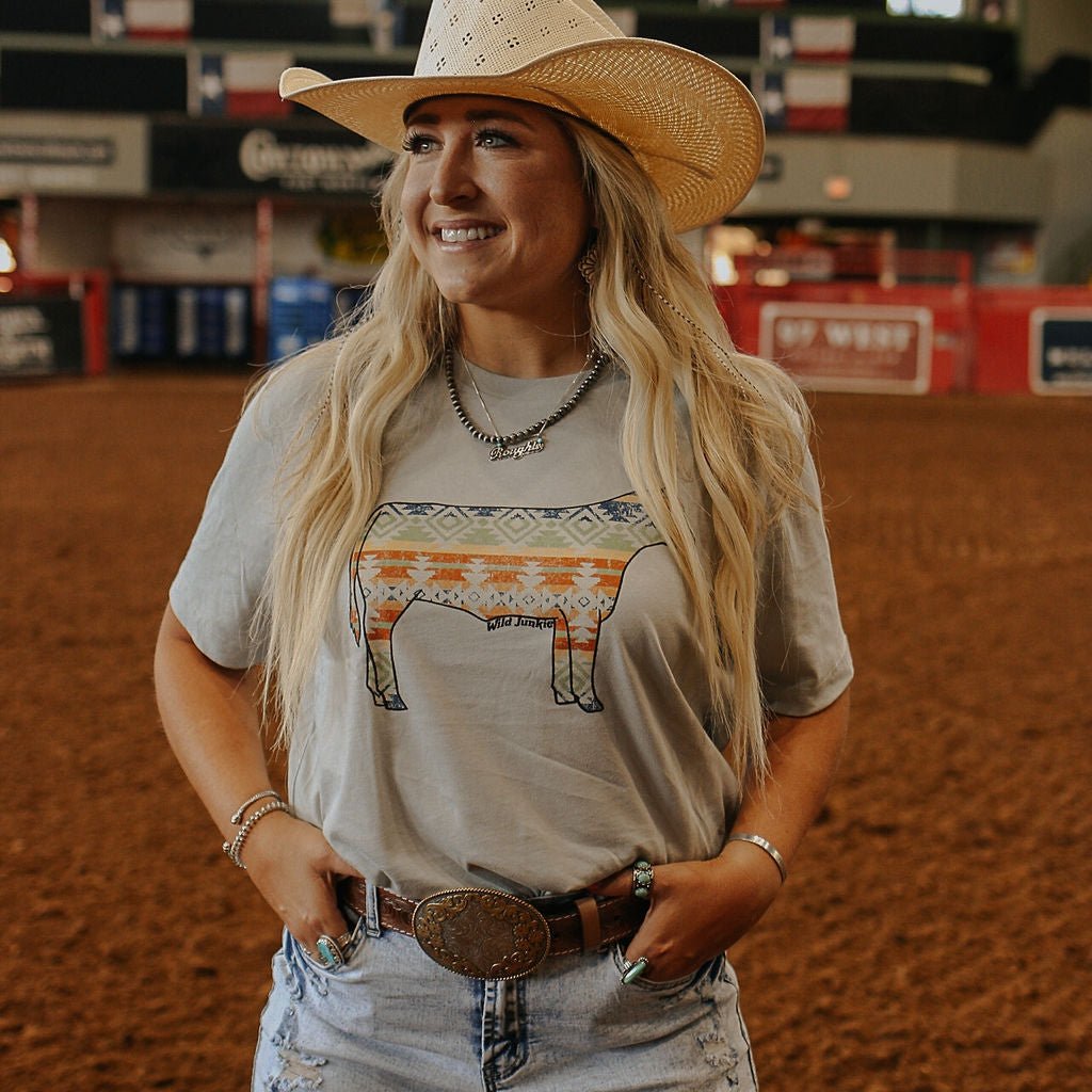 Aztec Cow Western Graphic Tee Shirt