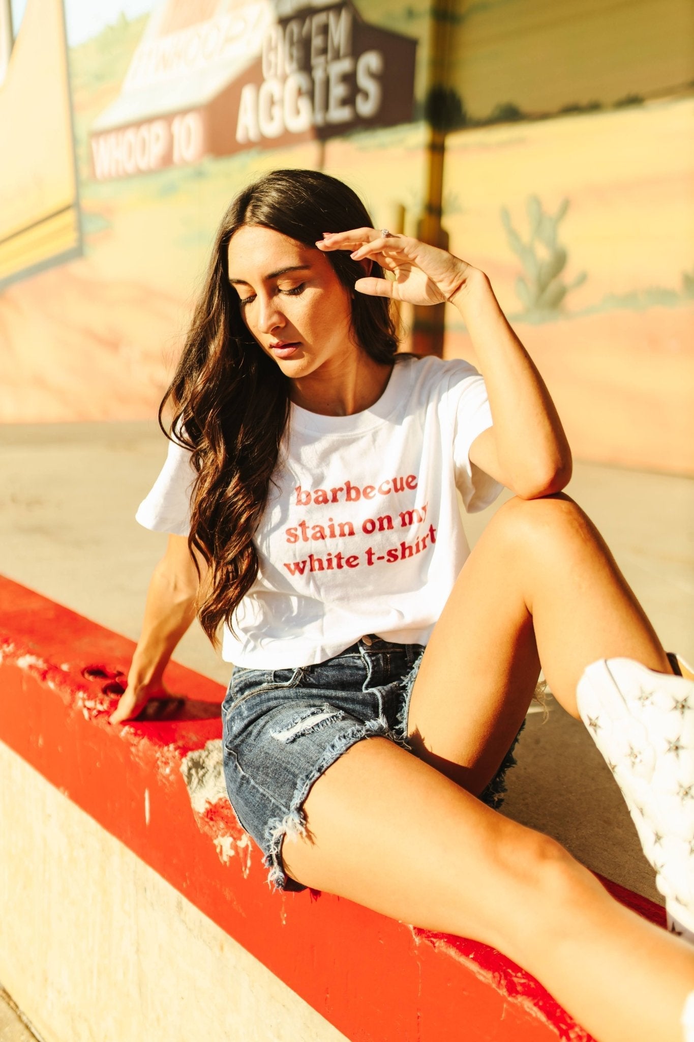 Barbecue Stain Boxy Crop Graphic Tee Shirt
