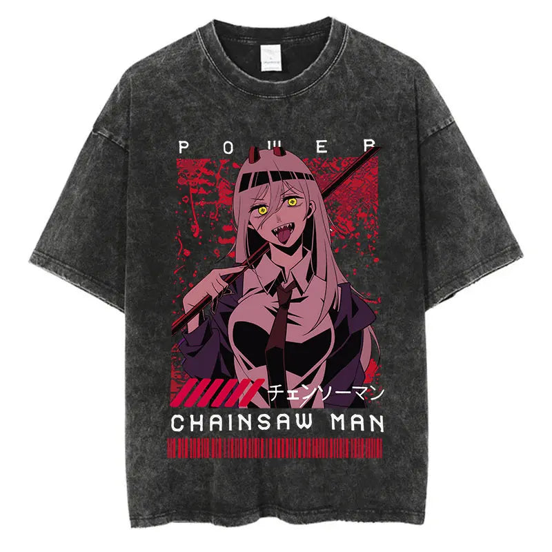 Chainsaw Man Power Shirt Vintage Style Anime Graphic Tee Style001