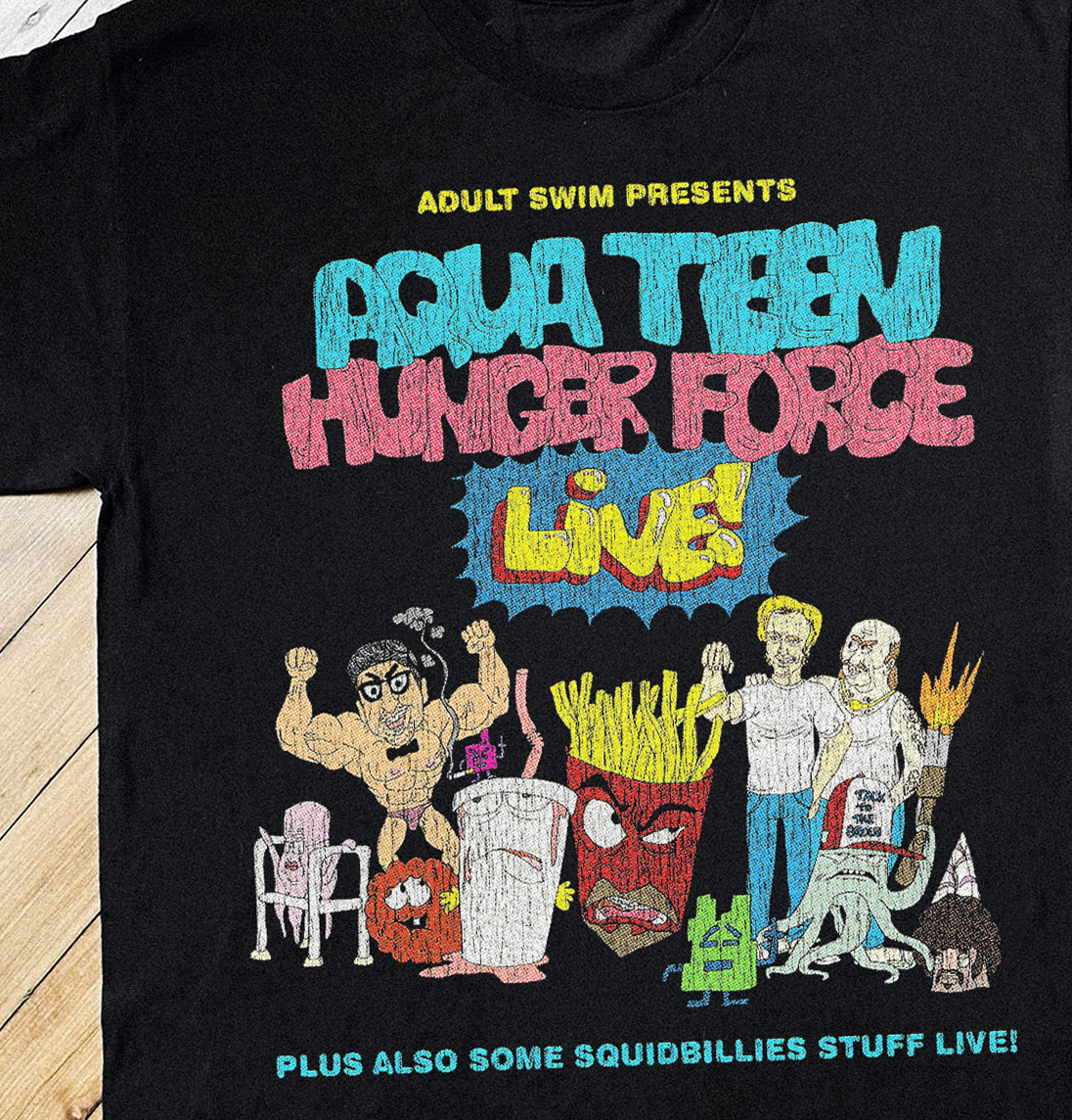 AQUA TEEN VINTAGE HUNGER FORCE TOUR BLACK T-SHIRT