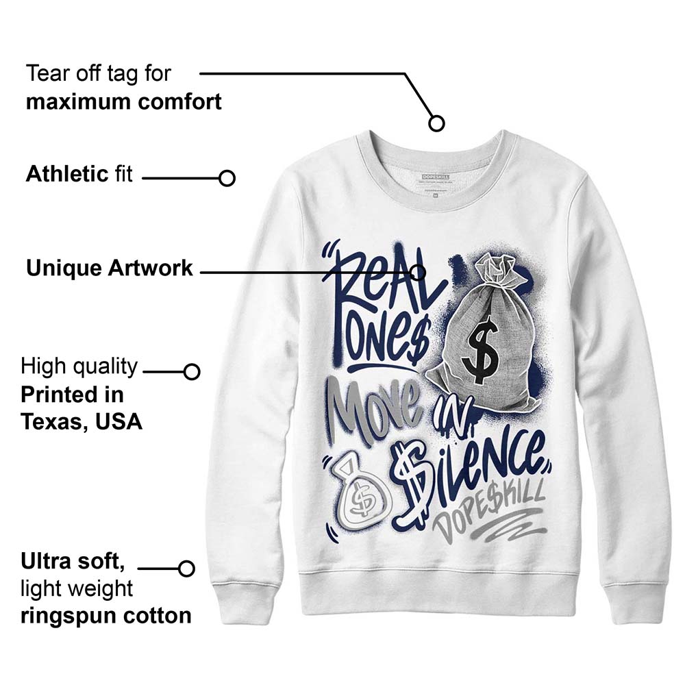 AJ Spizike White Obsidian DopeSkill Sweatshirt Real Ones Move In Silence Graphic