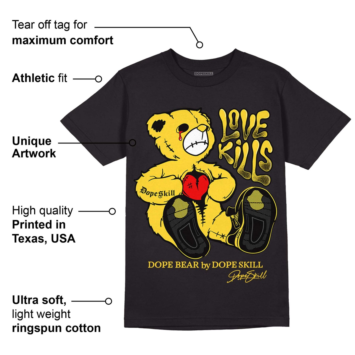 Black Tour Yellow AJ 4 Thunder DopeSkill T-Shirt Love Kills Graphic