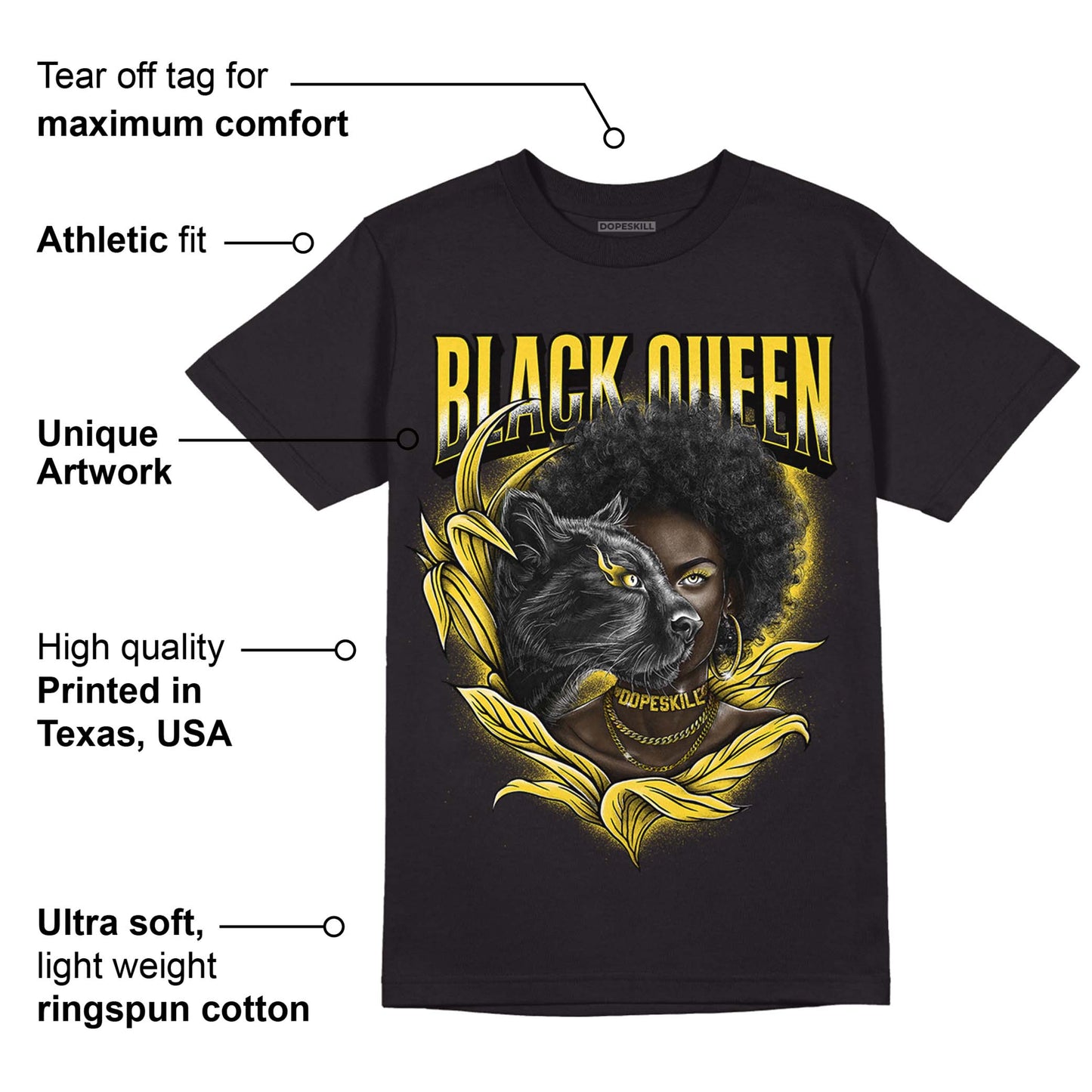 Black Tour Yellow AJ 4 Thunder DopeSkill T-Shirt New Black Queen Graphic
