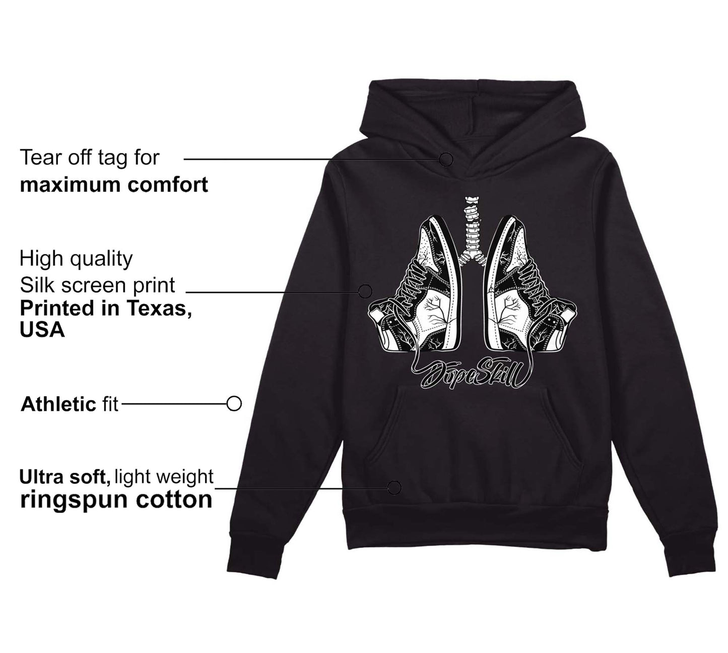 85 Black White 1s DopeSkill Hoodie Sweatshirt Breathe Graphic