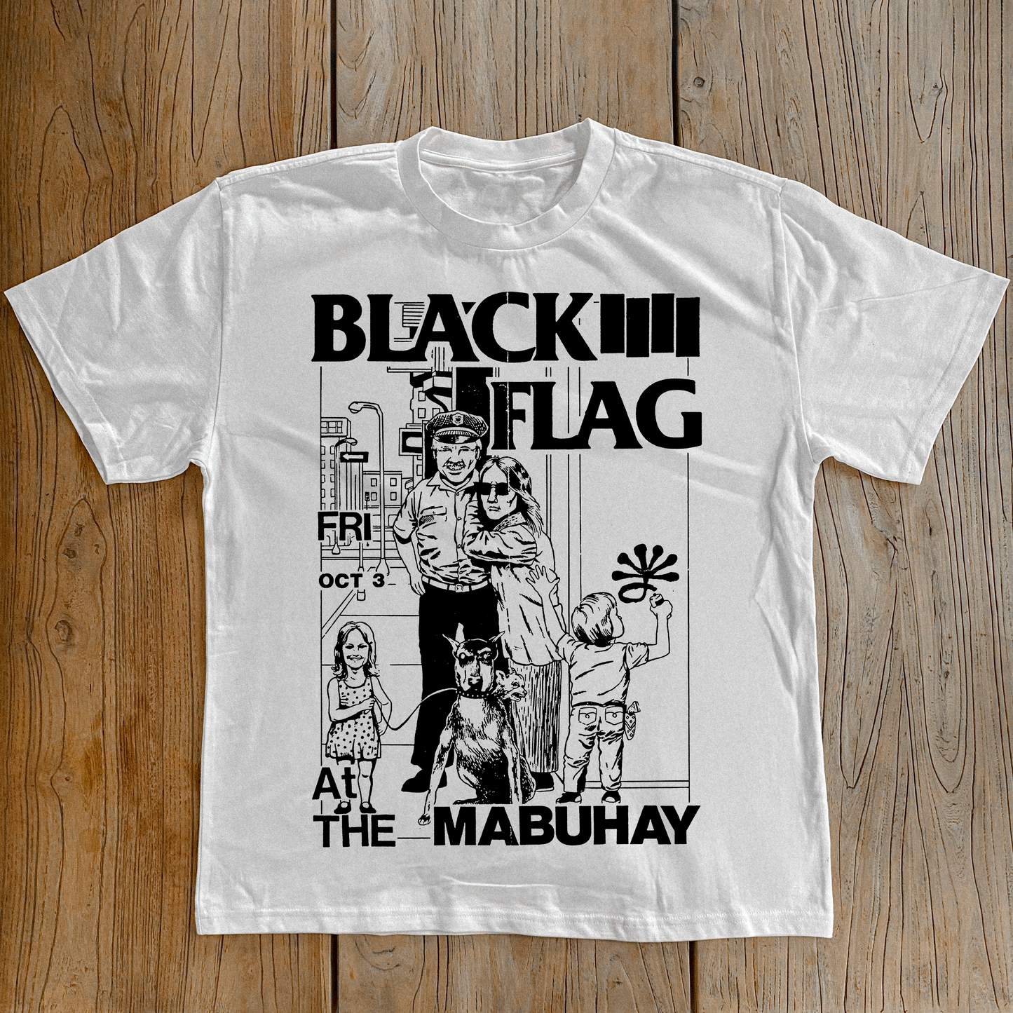 '80 BLACK FLAG AT THE MABUHAY GARDENS WHITE T-SHIRT