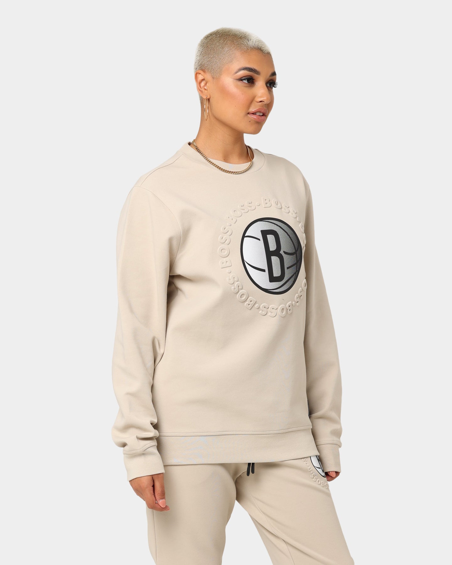 Hugo Boss Hugo Boss X NBA Basic Brooklyn Nets Crewneck Sweatshirt Light Beige Style001