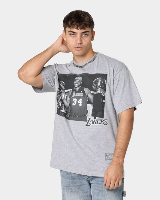 Mitchell & Ness Los Angeles Lakers Shaquille O'Neal Basketball Photo T-Shirt Grey Marle