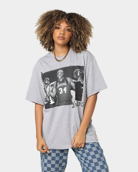 Mitchell & Ness Los Angeles Lakers Shaquille O'Neal Basketball Photo T-Shirt Grey Marle Style001