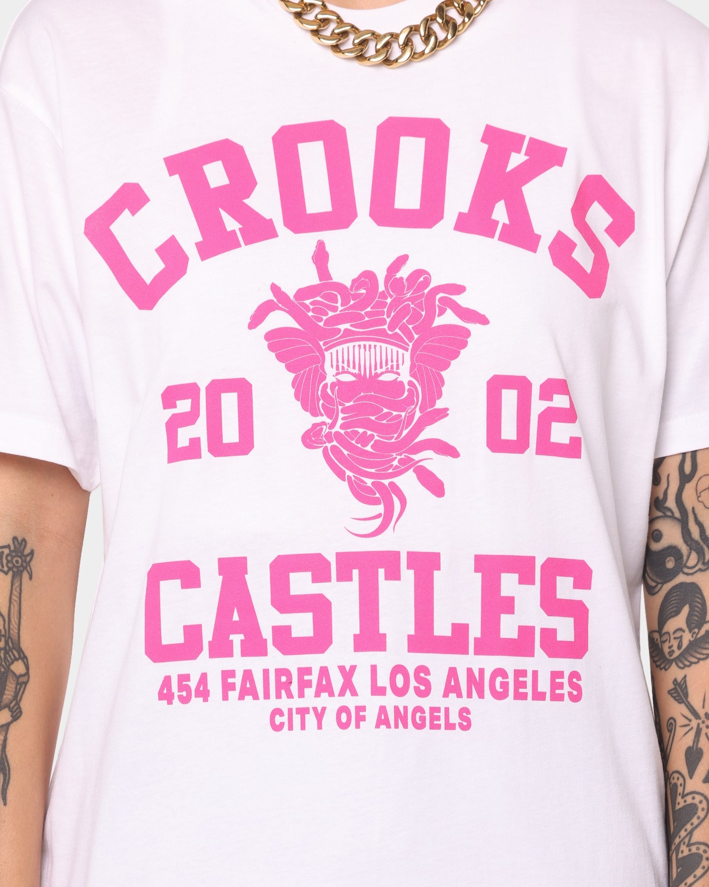 Crooks & Castles Fairfax Varsity T-Shirt White/Hot Pink Style001