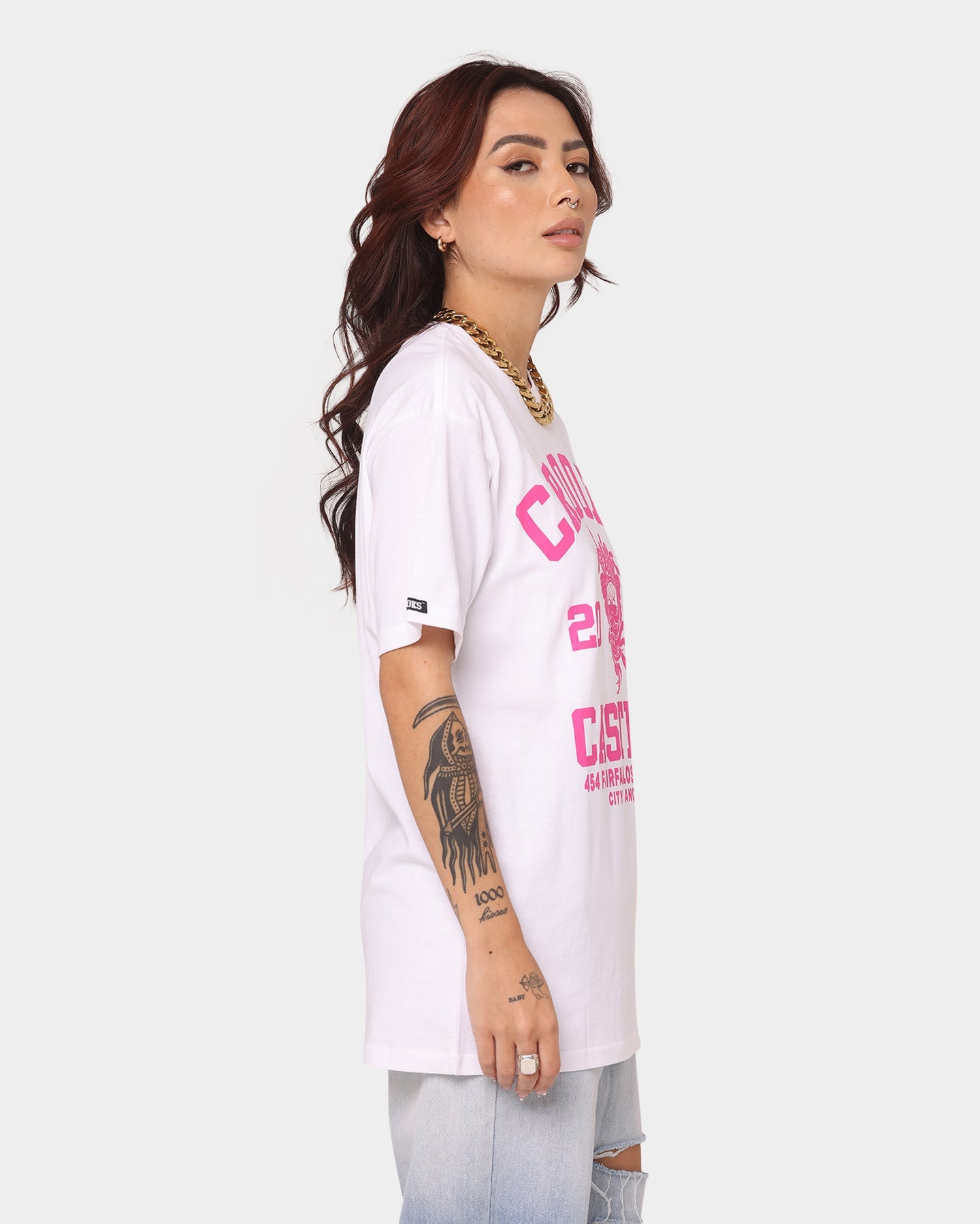 Crooks & Castles Fairfax Varsity T-Shirt White/Hot Pink Style001