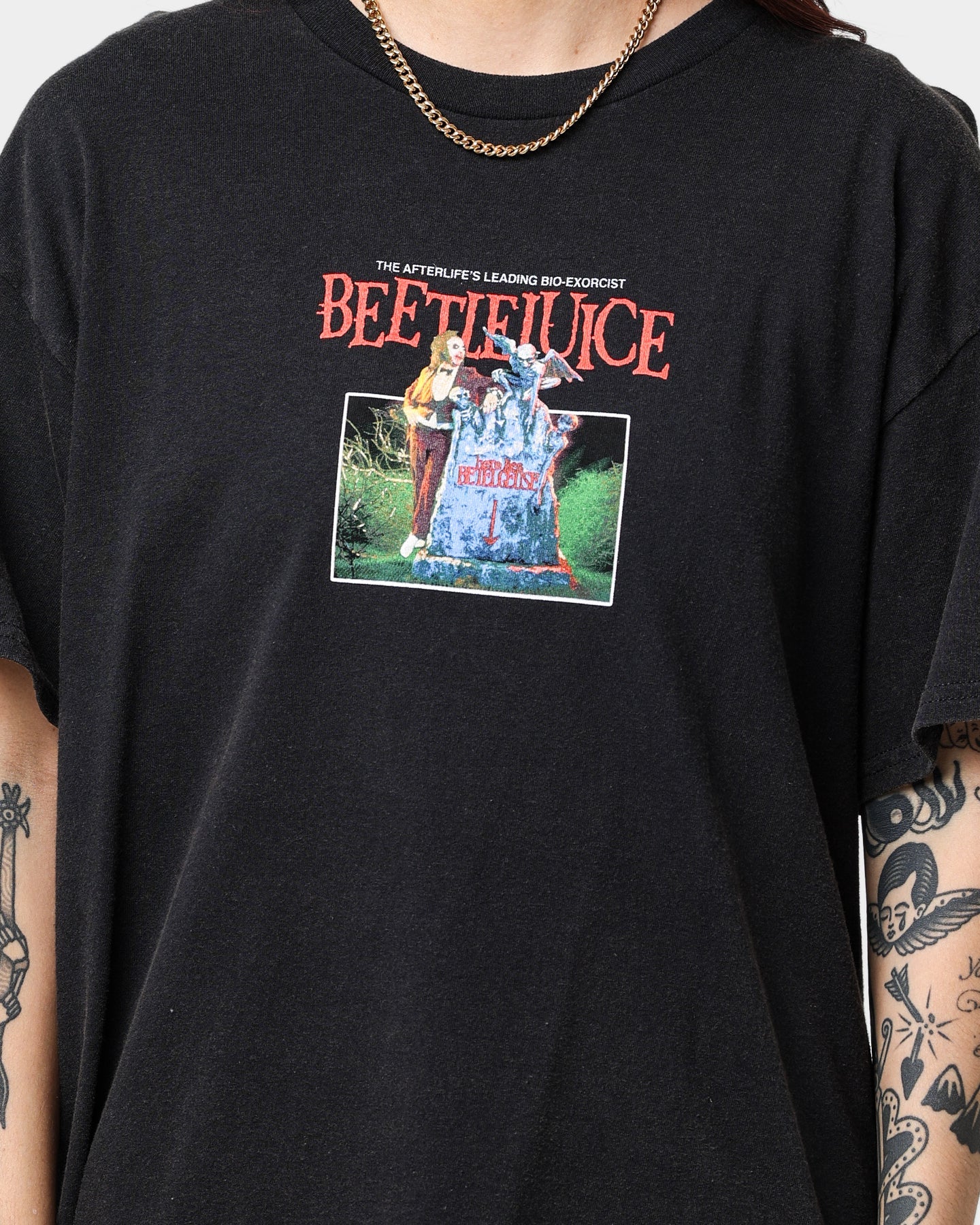 American Thrift X Beetlejuice Here Lies Vintage T-Shirt Vintage Black Style001