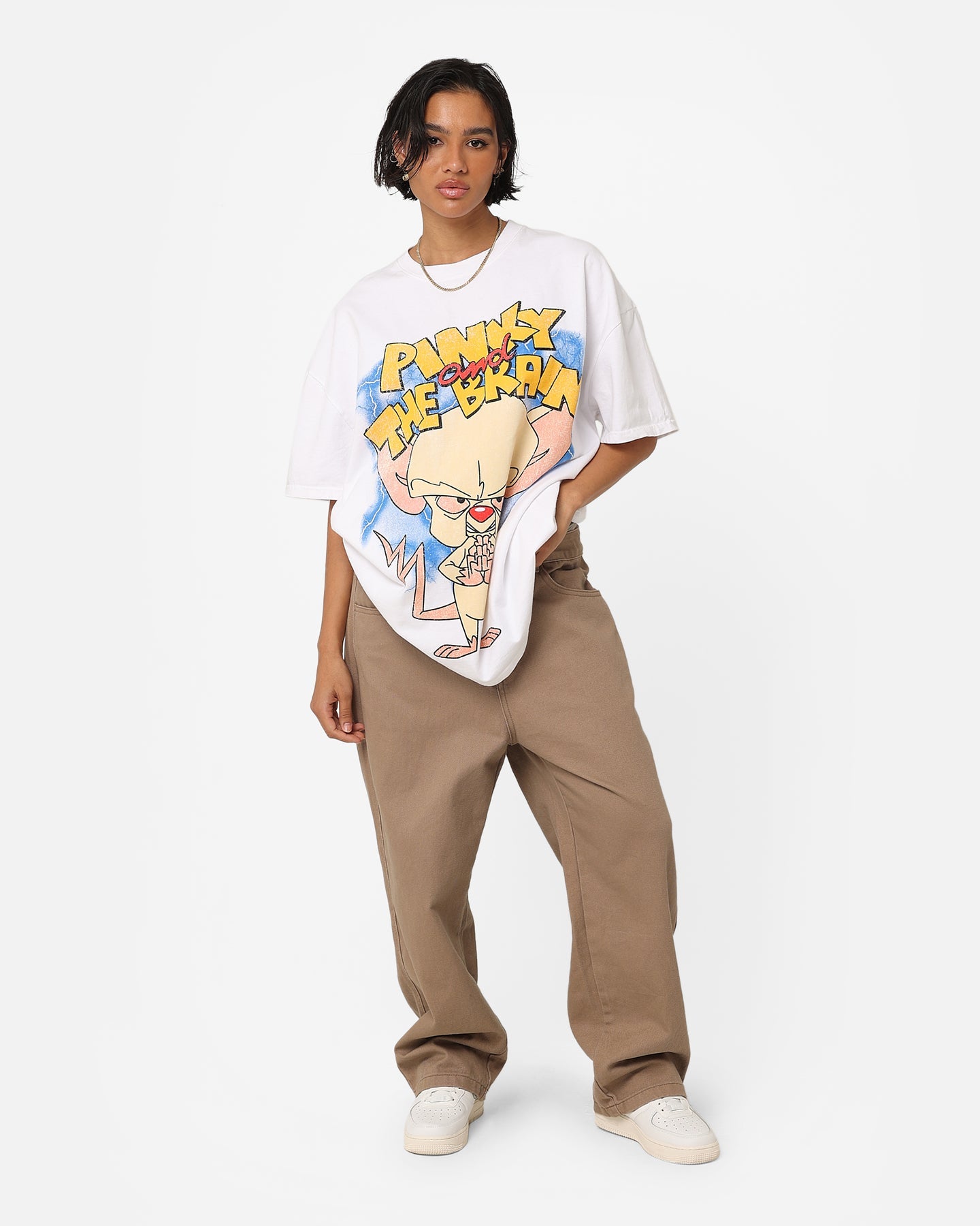 American Thrift X Cartoon Network Pinky & The Brain Heavyweight Vintage T-Shirt White Style001