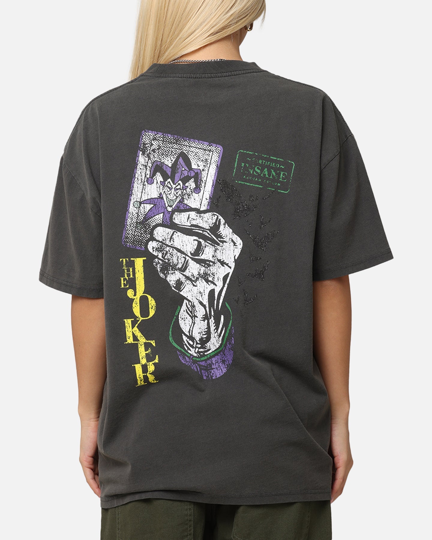 American Thrift X DC Batman The Joker Harley Hoax Heavy T-Shirt Black Wash Style001