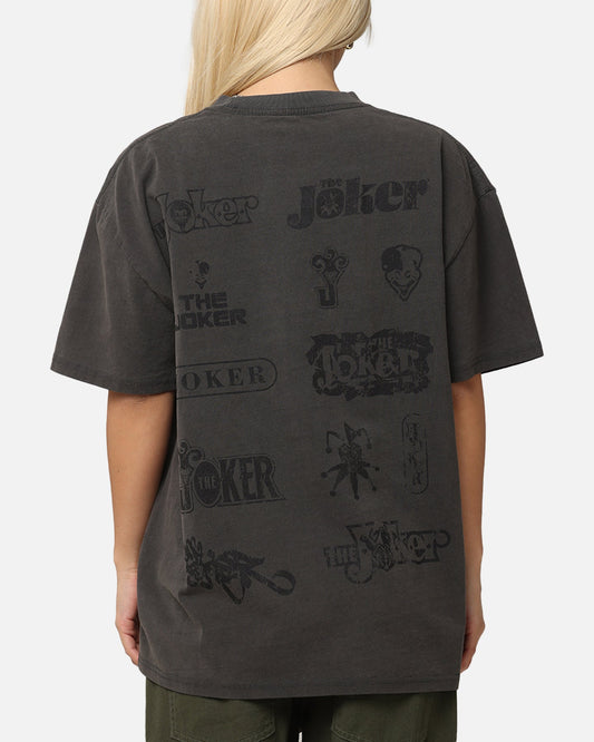 American Thrift X DC Batman The Joker Joker Logos Heavy T-Shirt Black Wash Style001