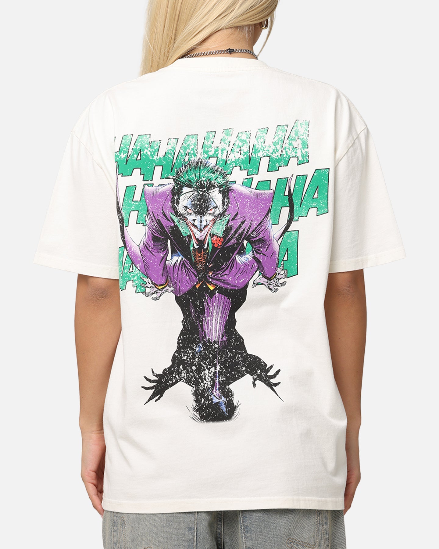 American Thrift X DC Batman The Joker Rings Heavy T-Shirt Off White Style001