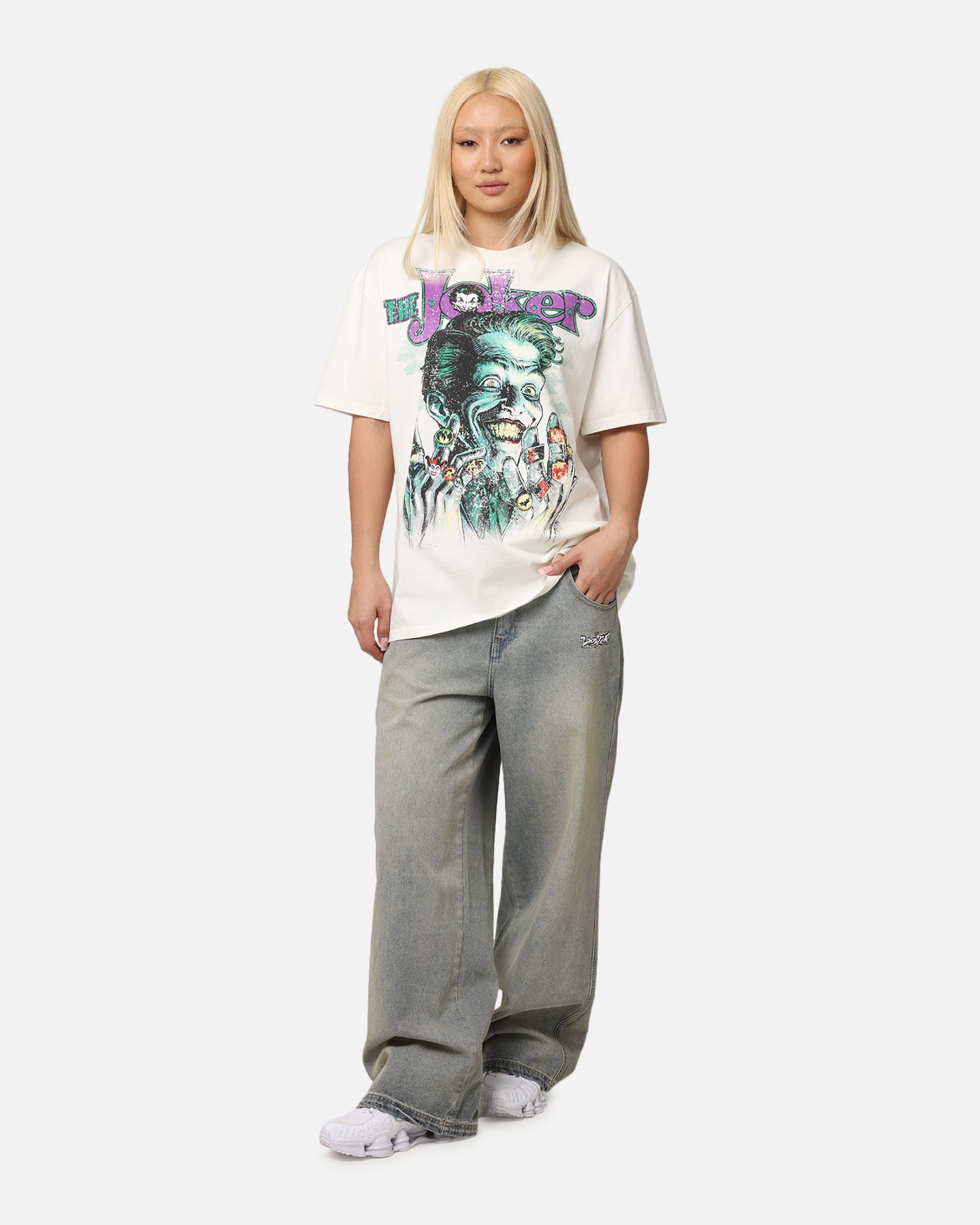 American Thrift X DC Batman The Joker Rings Heavy T-Shirt Off White Style001