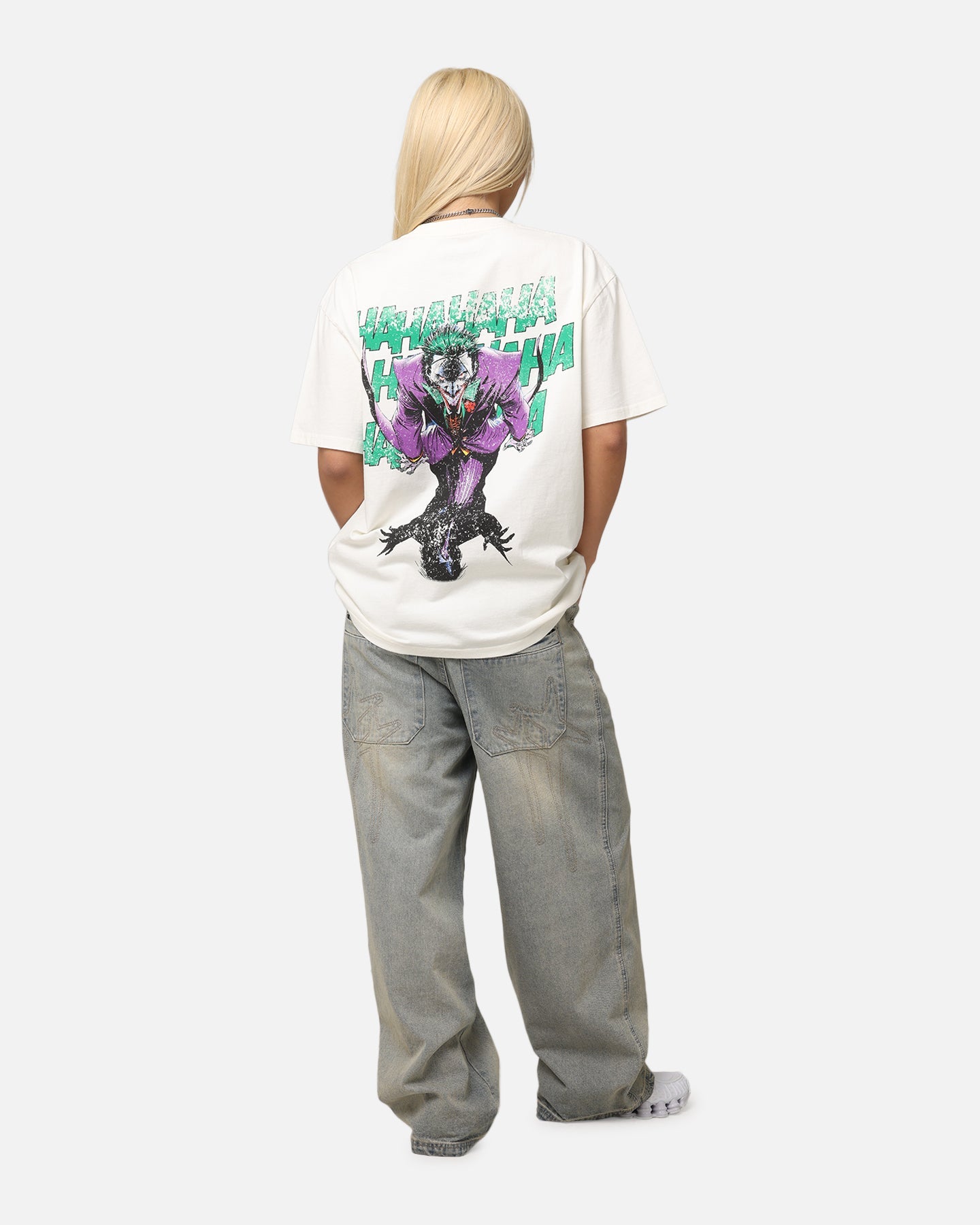 American Thrift X DC Batman The Joker Rings Heavy T-Shirt Off White Style001