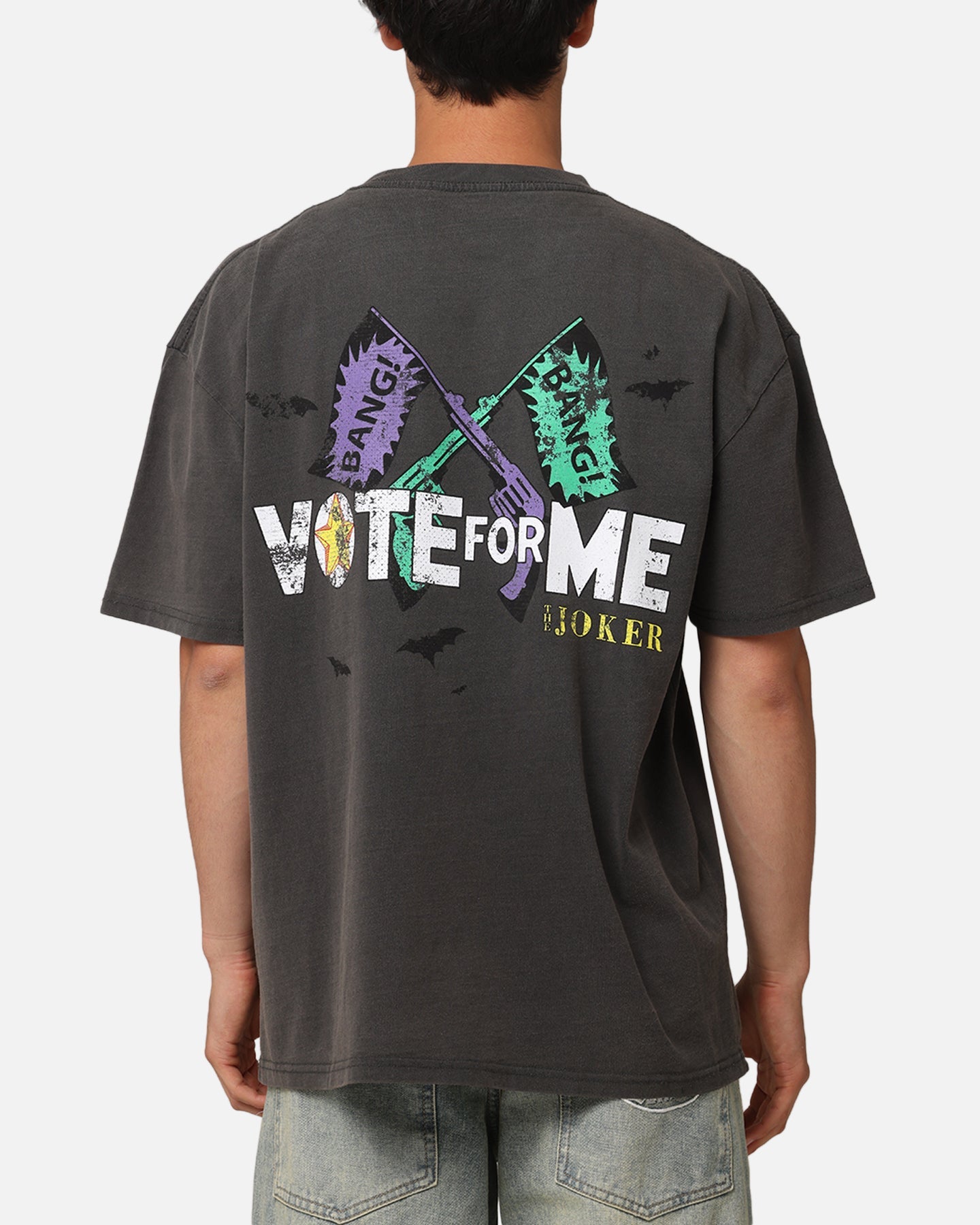 American Thrift X DC Batman The Joker Vote For Me Heavy T-Shirt Black Wash