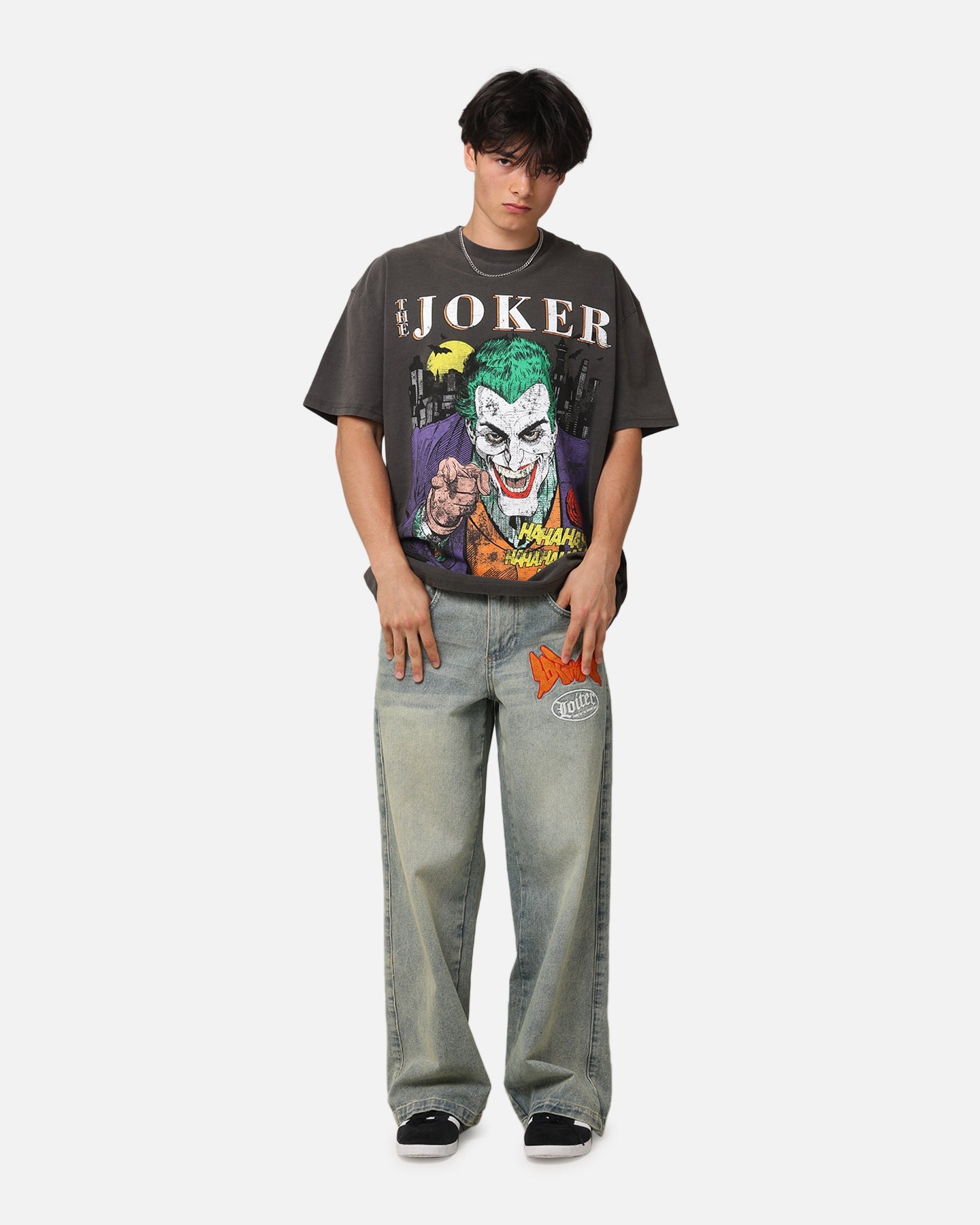 American Thrift X DC Batman The Joker Vote For Me Heavy T-Shirt Black Wash