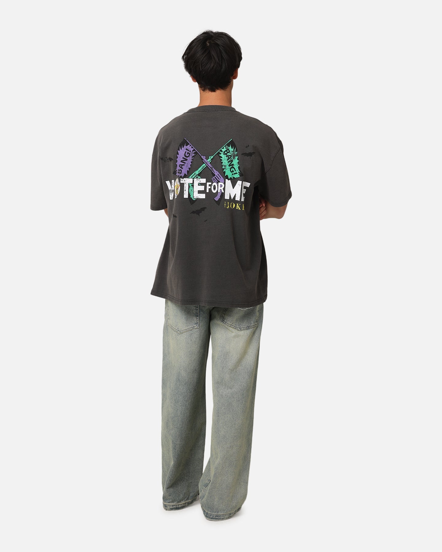 American Thrift X DC Batman The Joker Vote For Me Heavy T-Shirt Black Wash
