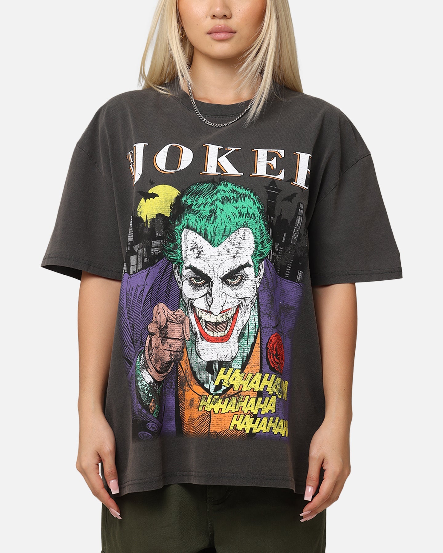 American Thrift X DC Batman The Joker Vote For Me Heavy T-Shirt Black Wash Style001