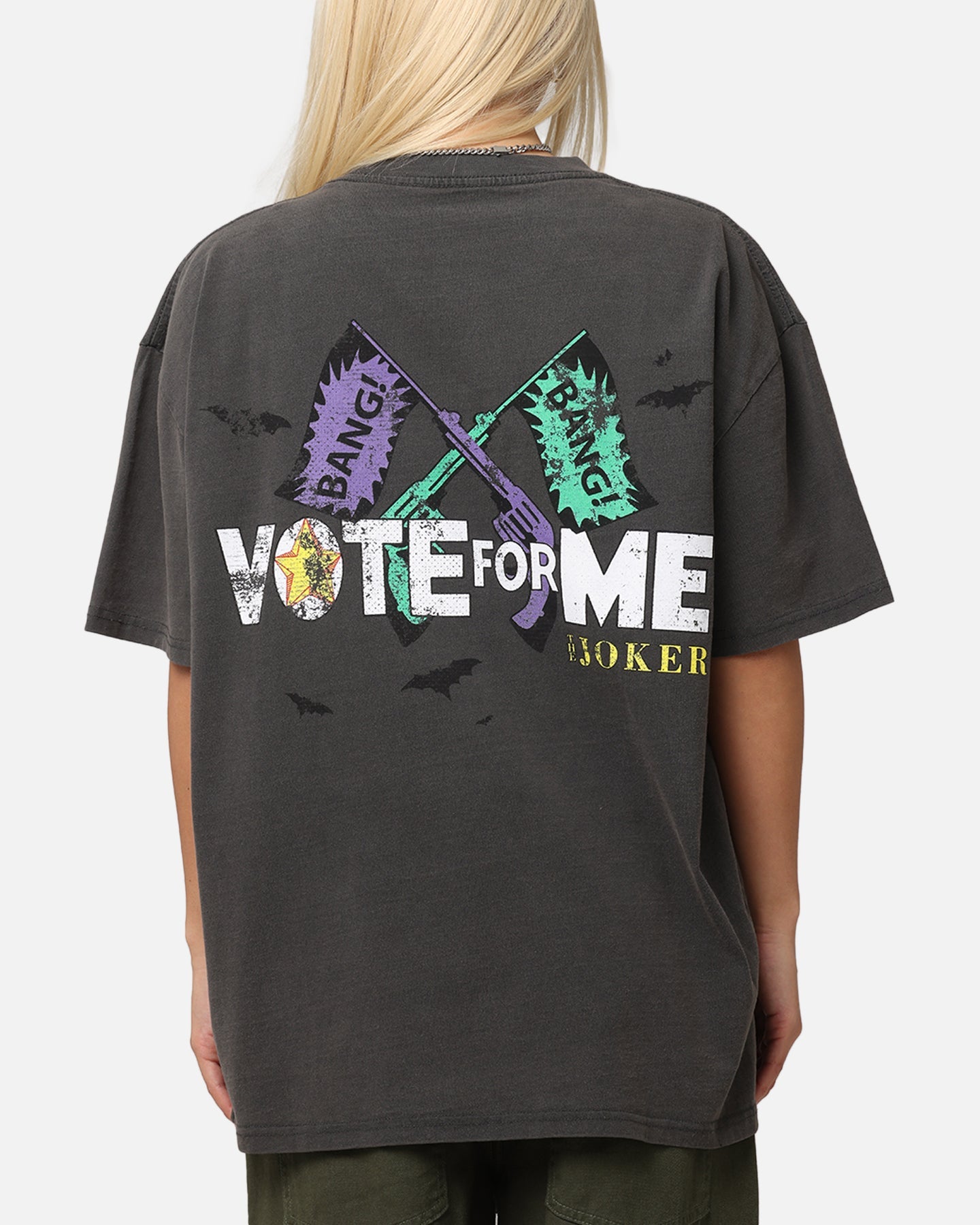 American Thrift X DC Batman The Joker Vote For Me Heavy T-Shirt Black Wash Style001