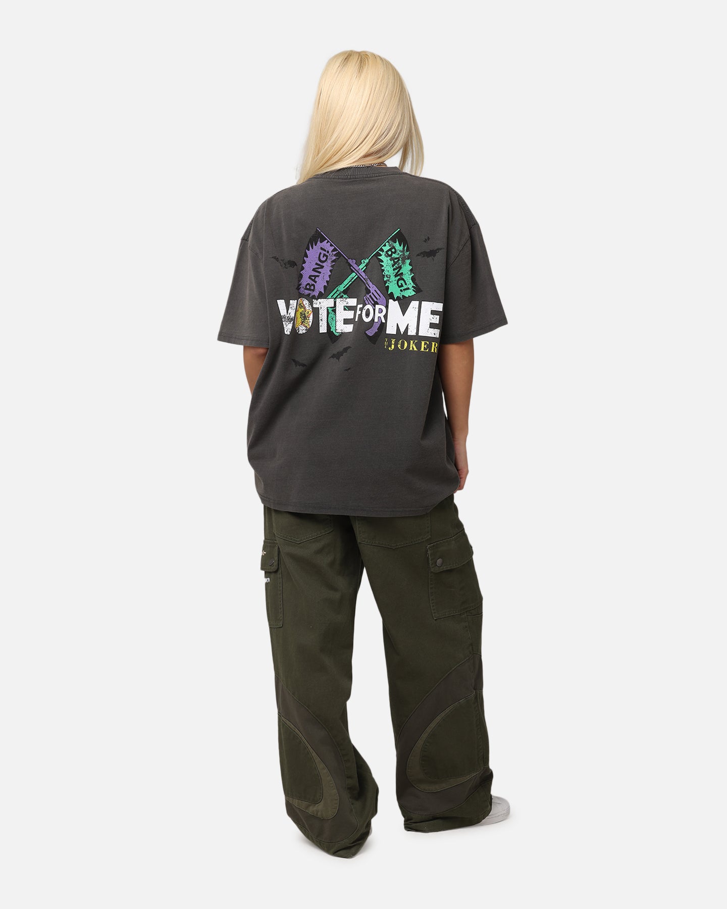 American Thrift X DC Batman The Joker Vote For Me Heavy T-Shirt Black Wash Style001