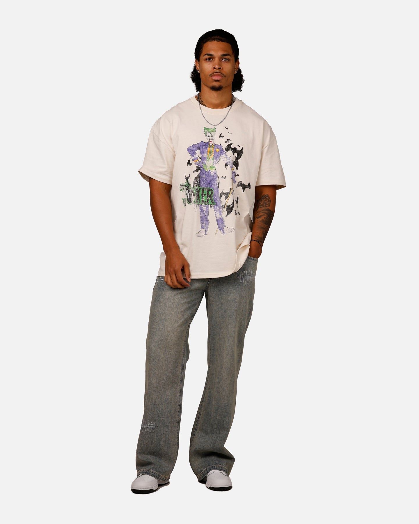 American Thrift X DC Batman The Joker Cane Heavyweight T-Shirt Off White