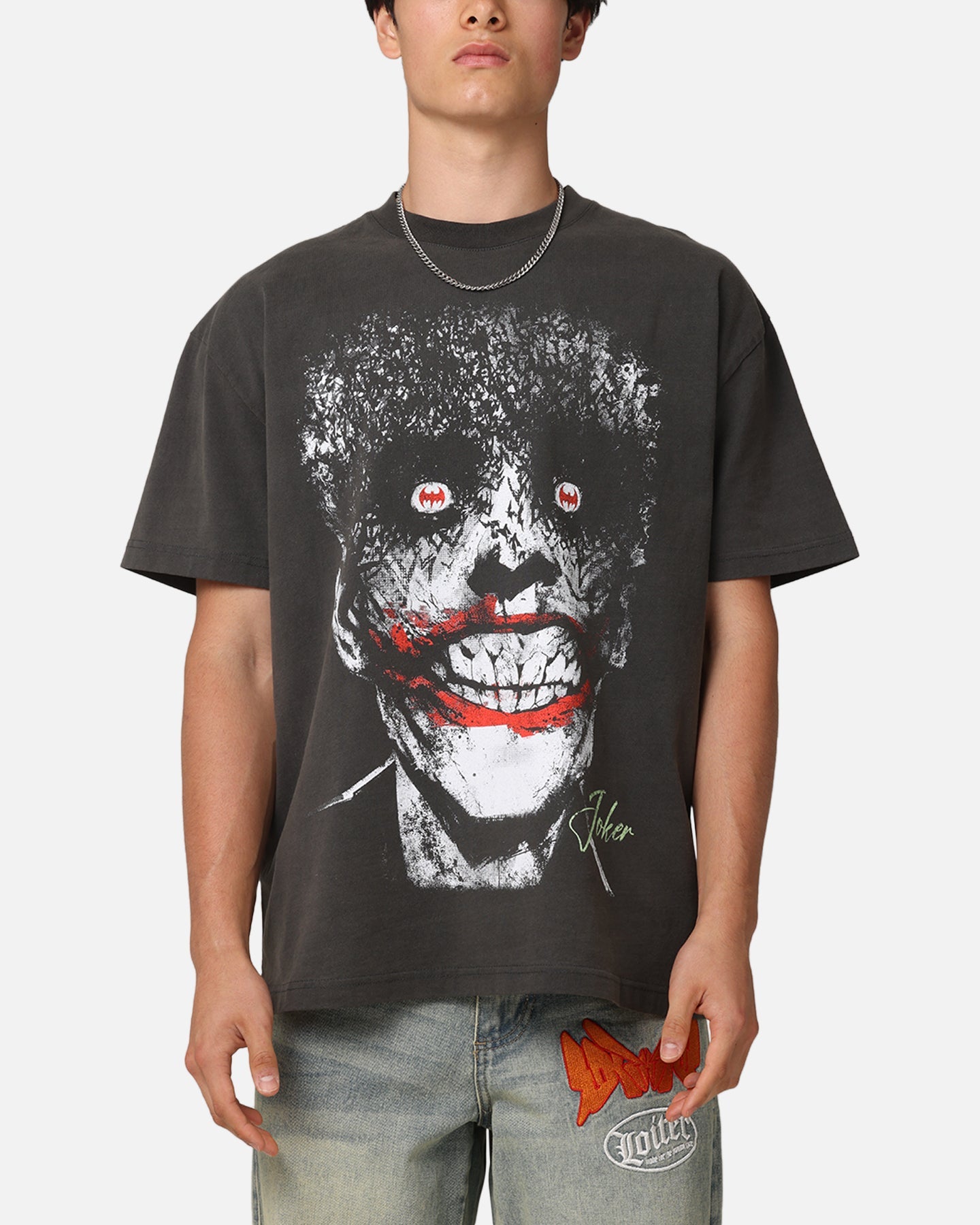 American Thrift X DC Batman The Joker Smile Heavyweight T-Shirt Black Wash