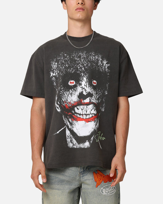 American Thrift X DC Batman The Joker Smile Heavyweight T-Shirt Black Wash