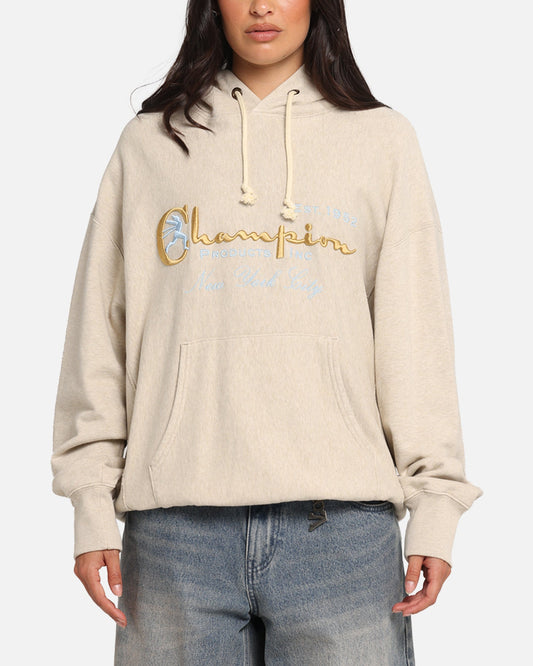 Champion Vintage Logo Sweatshirt Hoodie Oatmeal Heather Style001