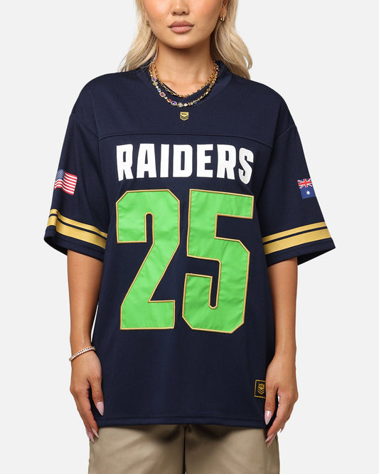 Bleacher Athletic Canberra Raiders NRL 2025 Las Vegas Round Grid Iron T-Shirt Official Team Colour Style001