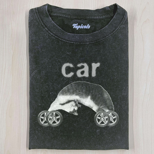 FUNNY CAT CAR T-SHIRT