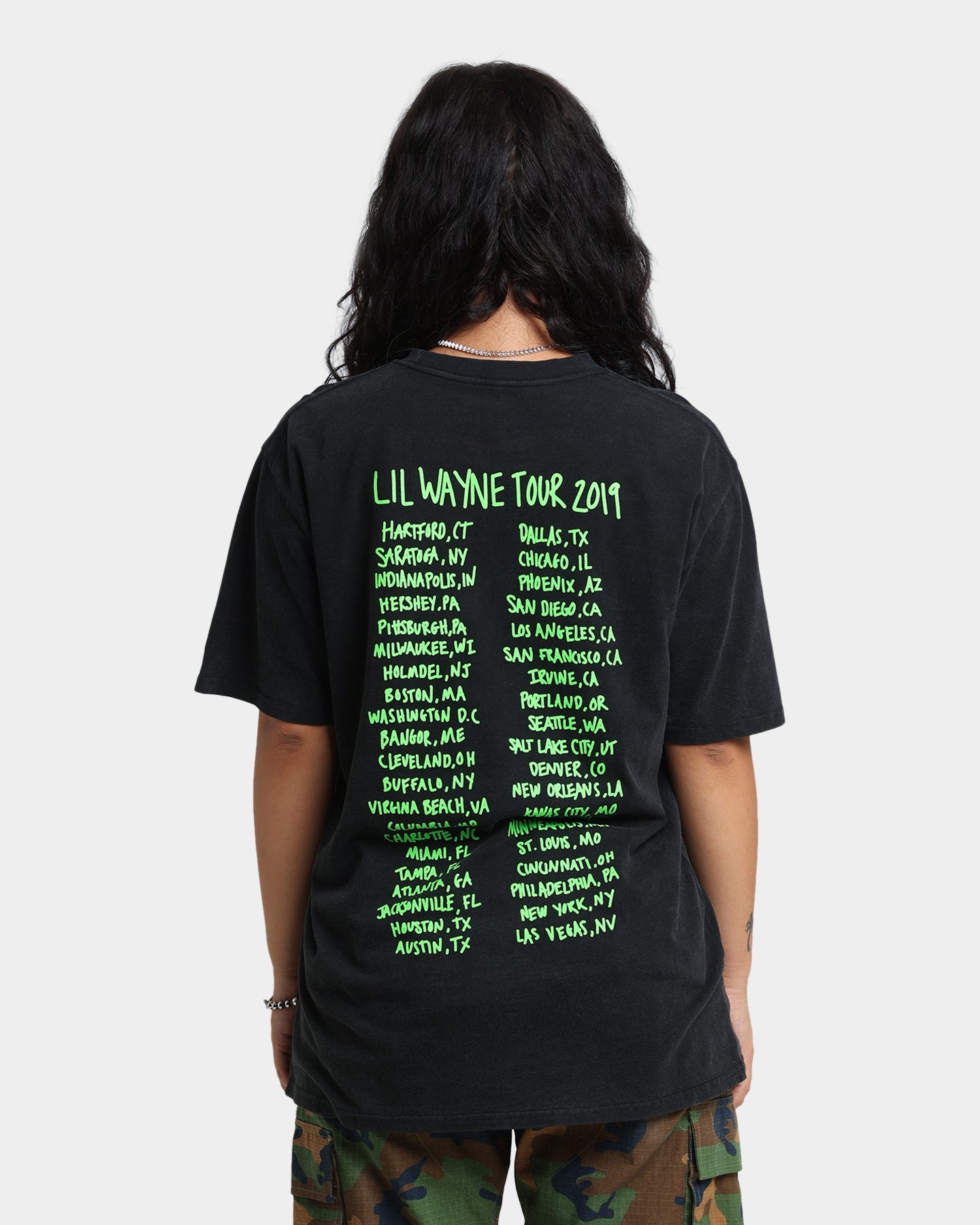 Lil Wayne Green Tour T-Shirt Washed Black Style001