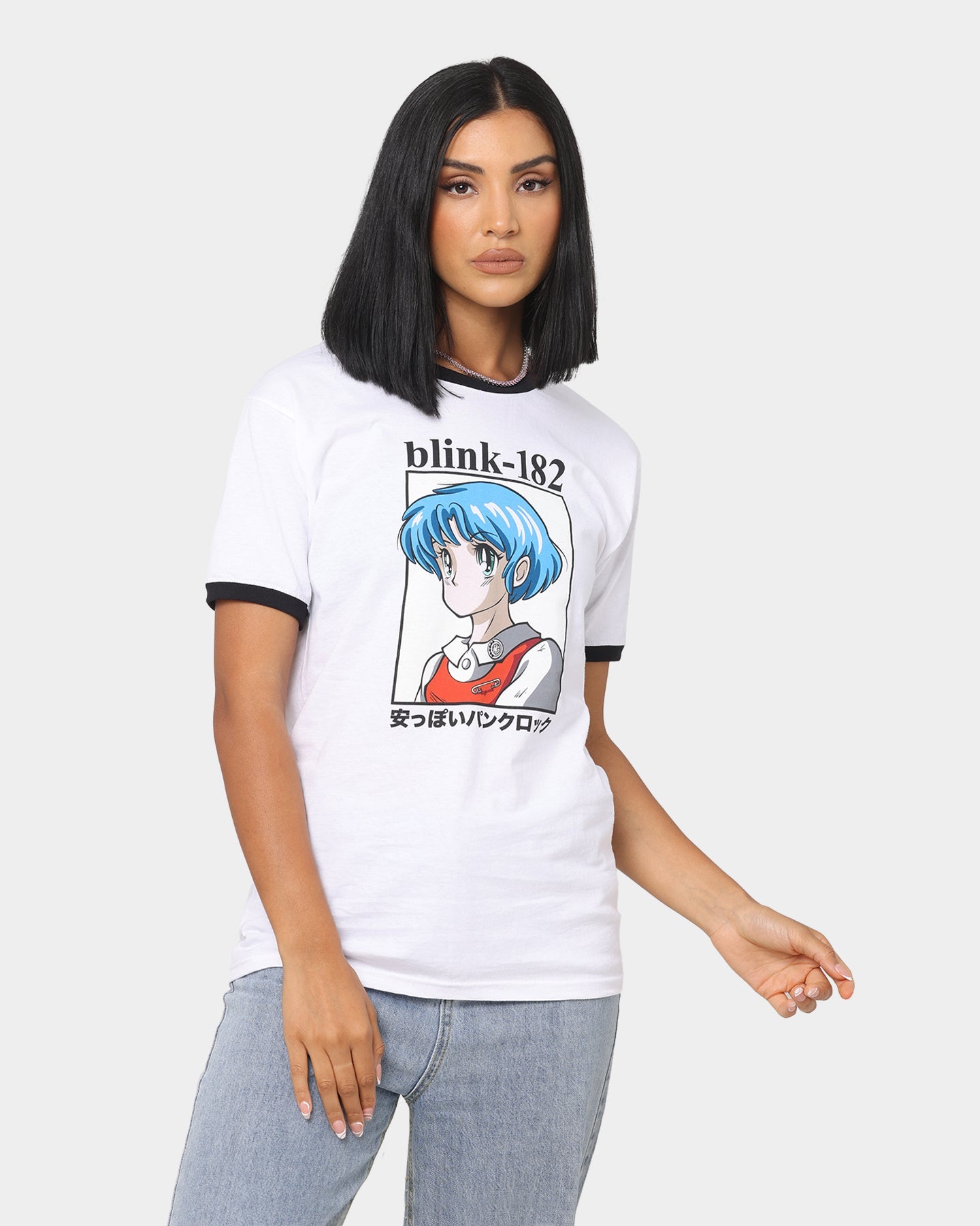 Blink 18 Anime Ringer T-Shirt White/Black Style001