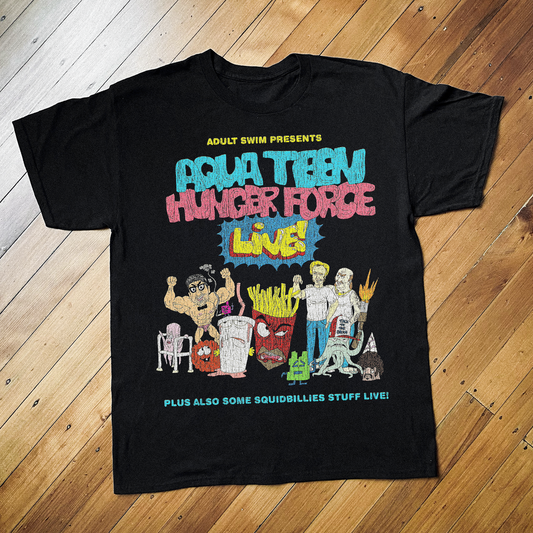 AQUA TEEN VINTAGE HUNGER FORCE TOUR BLACK T-SHIRT