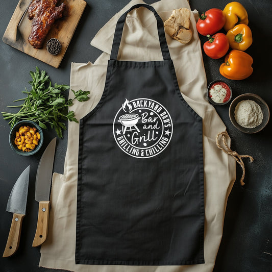 Dads Bar and Grill Apron T-shirt - Funny Patriarchal Attire! Perfect for Grilling Adventures, BBQs, and Dad Jokes Galore!
