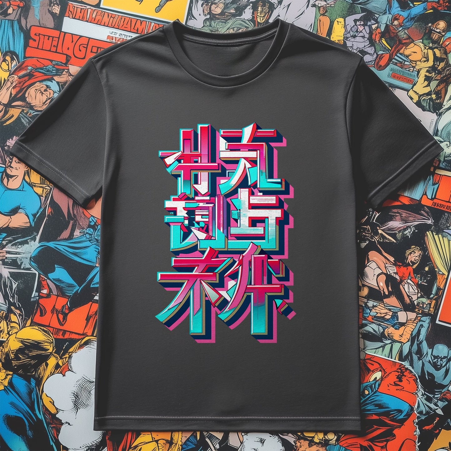 Neon Anime Text T-Shirt